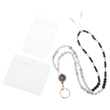 Natural Stone Beads Lanyard For Badge Card Holder and Keys Retractable Black glass beads