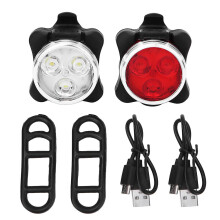 USB Rechargeable 650mA LED Bike Front & Rear Safety Lights (Red White)