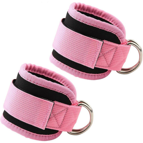 Neoprene padded D-ring ankle wrist cuffs for glute training