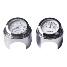 Universal Motorcycles Handlebar Mount Dial Clock & Temp Thermometer Gauge 25mm white face