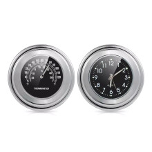 Universal Thermometer Clock Motorcycles Waterproof Handlebar Mount Watch Temp Black faced