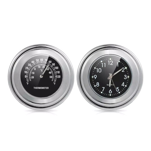 Universal Thermometer Clock Motorcycles Waterproof Handlebar Mount Watch Temp Black faced