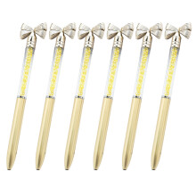 6Pcs Bow Ballpoint Pen Crystal Bead Signing Pen Twist Action Signature Pen 1.0MM Gold