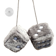 Pair Mirror Fuzzy Plush Dice Soft Plush Car Decorative Hanging Ornament 3-inch Gray