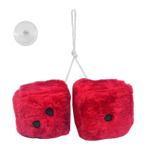 Mirror Hanging Fuzzy Plush Dice with Dots Auto Rearview Mirror Charms Car Decor Red