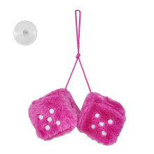 Couple Fuzzy Plush Dice with Dots Multi-color for Car Interior Ornament Decor Pink