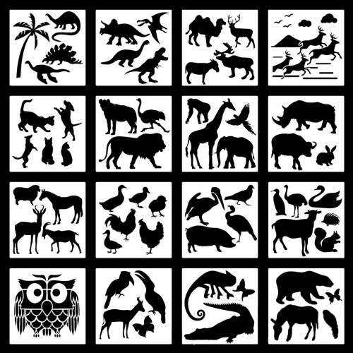 16 Pack Graphics Stencils Animal Shape for Journal Diary Making Scrapbooking
