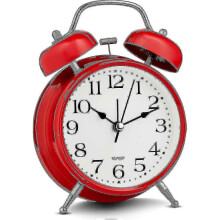 Loud Twin Bell Analog Alarm Clock, Retro Style, White, Silent Sweep Movement for Bedroom and Travel