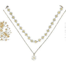 25-26 Double Daisy Floral Pendant Necklace for Women Stainless Steel Flower Clavicle Chain Party Wedding Jewelry Accessori