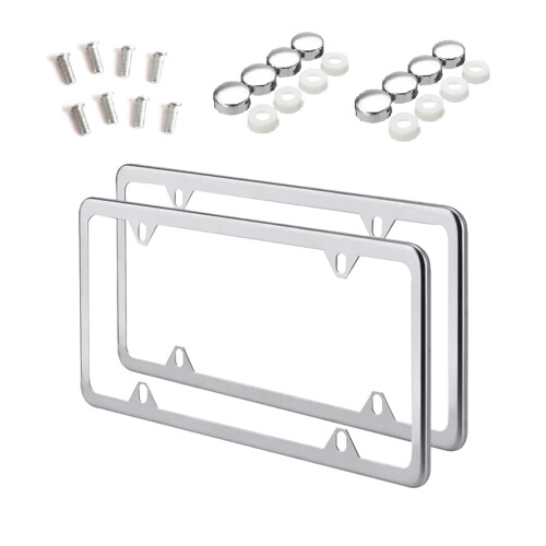 AntiTheft License Plate Frame for US Car License Plates Cover Rusts Frees Silver