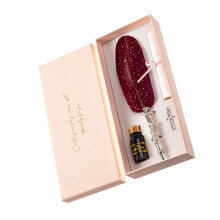 Feather Dip Pen with Pen Nib and Ink for Gothic Calligraphy, Vintage Quill Pen C03