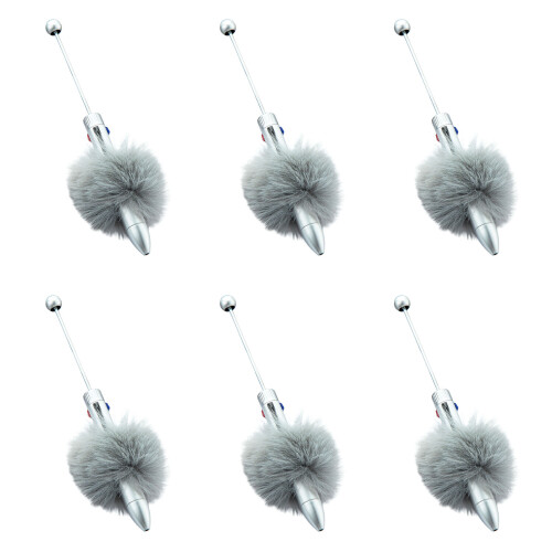Plush Ball Ballpoint Pen Write Smoothly Multicolor Pen for Student Kid Silver