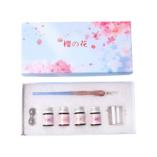 Romantic Cherry Glass Dip Pen Vintage Dip Ink Signature Pen for Pink Seven piece set
