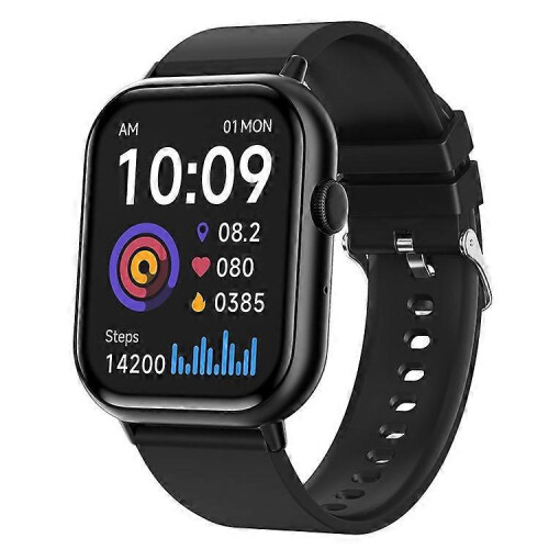 Relógio inteligente com ecrã de 2,01 polegadas, monitorização cardíaca 24 horas, pulseira de silicone, preto