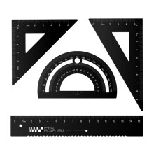 Metal Drawing Ruler for Student Including Metal Straight Ruler Set Square Black