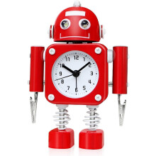25-26 Netikajúci robotický budík z nehrdzavejúcej ocele - Budíček s blikajúcimi očkami a sponou na ruku (rubínovo červen