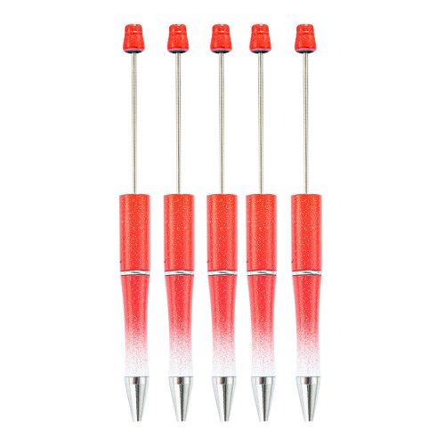 5PCS Beaded Ballpoint Pen Retractable Ballpoint Pen Decompression Pen Toy Gradient red