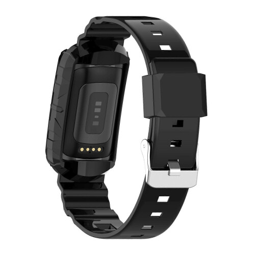 (Black) Silicone One Body Armor Watch Strap For Fitbit Charge 4 SE 2