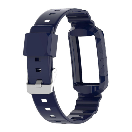 (Navy Blue) Silicone One Body Armor Watch Strap For Fitbit Charge 4 SE 1