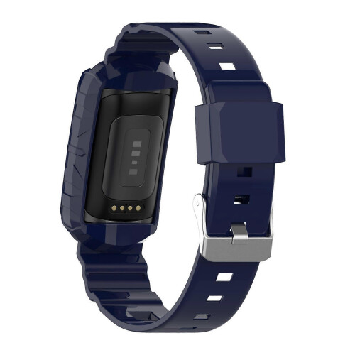 (Navy Blue) Silicone One Body Armor Watch Strap For Fitbit Charge 4 SE 2