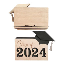 2024 Graduation Card Organiser Wood Card Case with Elastic Band Closure Black