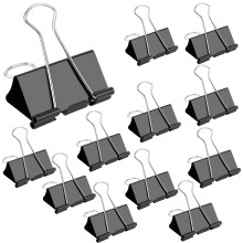 12 Pcs/Set Foldback Clips Binder Clips Writing Paper Clip School Office Black 25mm