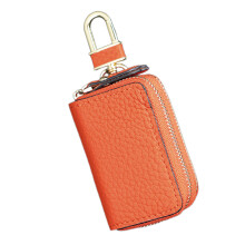 Leather Housekeeper Key Holder Car Key Wallet Double Layer Zipper Pouch Key Bag Orange