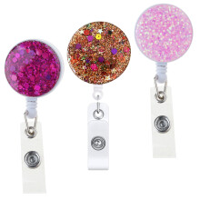 3Pcs Glitter Sequins Badge Holder Name Card Holder with Swivel Pink plum red color