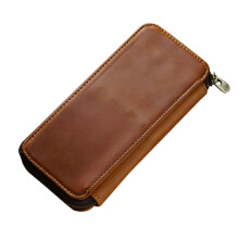 Leather Fountain Pen Case Zipper Pen Case for Fountain Pen Stylus Pen Cash Case Brown