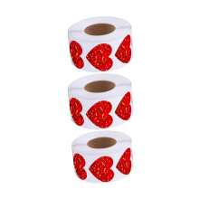 3 Roll Love Heart Adhesive Sticker For Gift And Letters Featuring Laser rice dot red