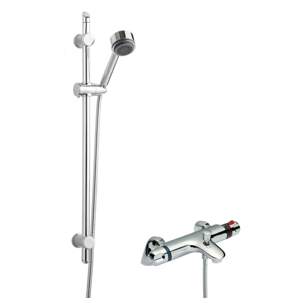 Thermostatic Bath Shower Mixer Tap & Round Multi Function Handset Slide Rail Kit Bundle - Chrome - Balterley 5056462693330