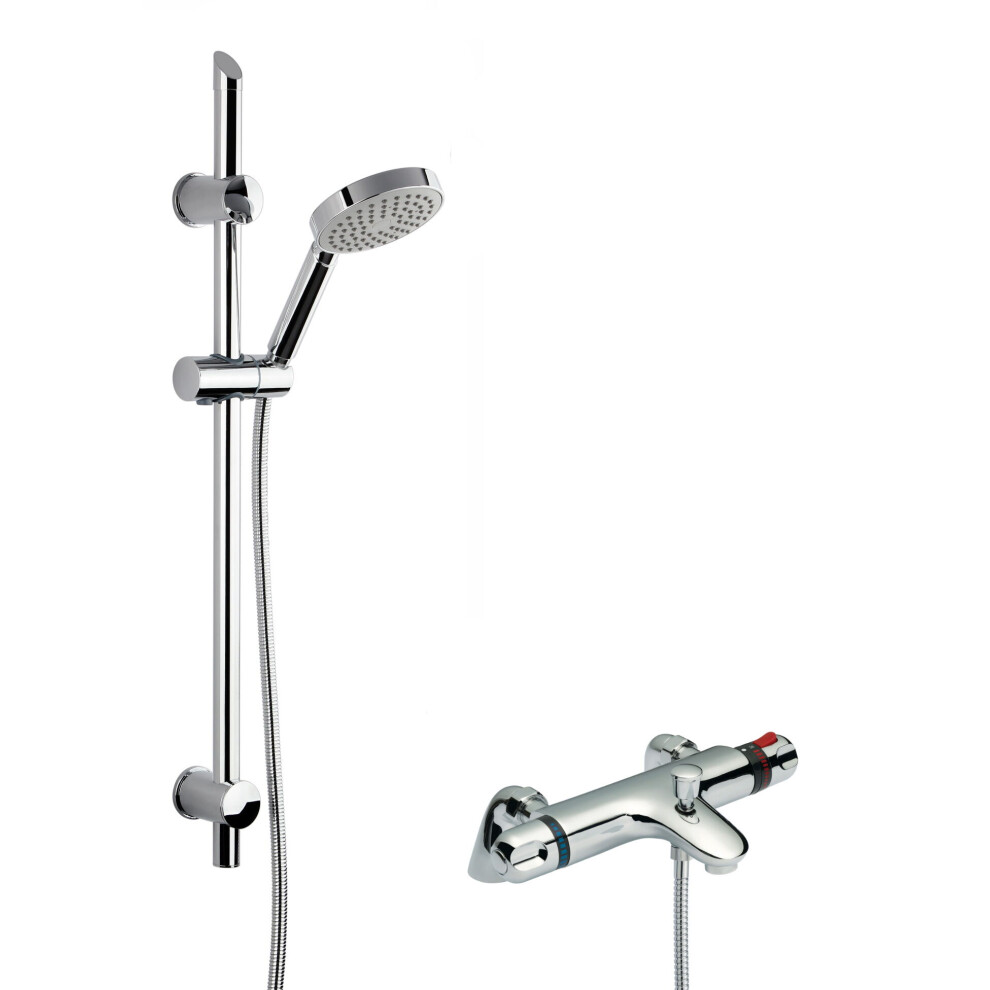 Balterley Thermostatic Bath Shower Mixer Tap & Single Function Handset Slide Rail Kit Bundle - Chrome