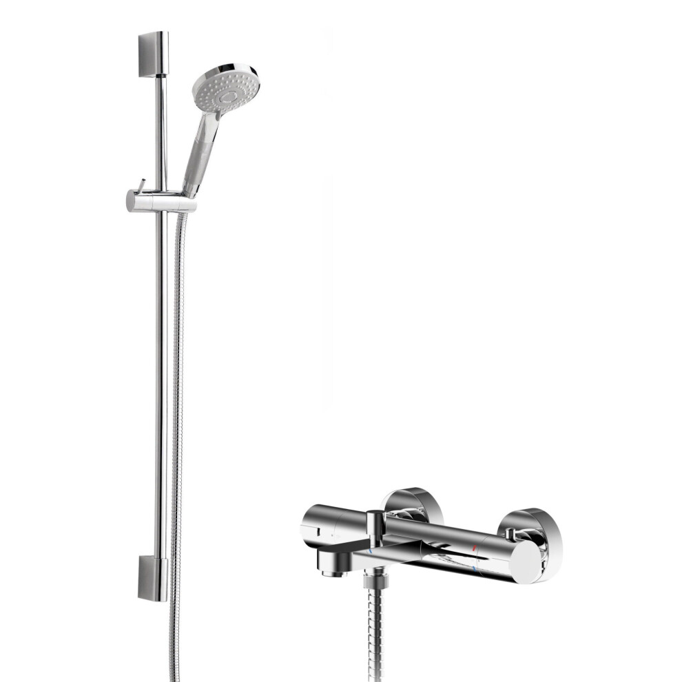 Balterley Pride Wall Mount Thermostatic Bath Shower Mixer Tap With Slimline Slide Rail Kit - Chrome