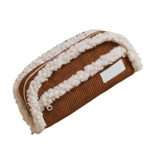 Corduroy Pencil Bag Lovely Stationery Bag Large Capacity Pencil Case for Coffee brown