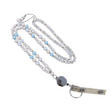 Natural Stone Beads Lanyard Necklace Retractable Lanyards for Women Light blue jade seri
