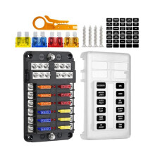 12 Circuit Fuses Box Holder with LED Warning Light Waterproof Protective Cover