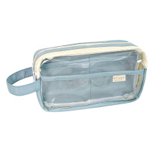 Clear Pencil Case Two Large Compartment, Multipurpose Pen Case Pencil Bag Haze blue