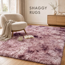 (Tie Dye Lilac Rug - 160x230cm) Imperial Rooms Shaggy Rugs Non Slip Faux Fur Large Area Rugs for Living Rooms