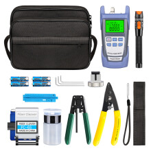 Kit d'outils pour fibre optique FTTH (19 pièces) avec cliveuse de fibre, wattmètre optique 10 mW, localisateur visuel de défauts et sac d'accesso