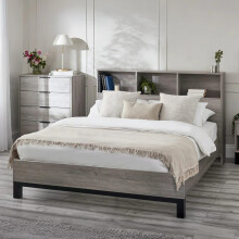 Bali Bookcase Headboard Bed 150cm - Grey Oak