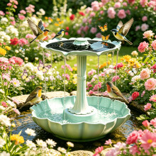 Lake Blue Zweistufiges Wasserspiel, solarbetriebener Brunnen, solarbetriebener Vogelbadbrunnen, Solarbrunnen für die