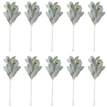 10 StüCk KüNstliche Beflockte LammohrbläTter Dusty Miller Stiele Beflockte Eichenlaub Lammohrblatt für Zuhause Hochzeit DIY
