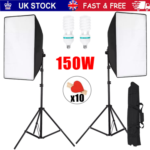 2 X 150W Softbox Lighting Kit Video Photo Soft Box Continuous Light Stand Studio