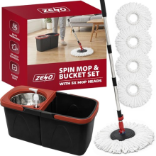 360Â FLOOR SPIN MOP TWIN BUCKET SET MICROFIBER ROTATING DRY HEADS WITH 5 HEADS
