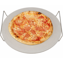 EXTRA LARGE CERAMIC PIZZA BAKING STONE SET CHROME STAND 33CM ROUND COOKING