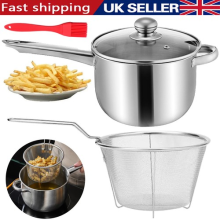 Stainless Steel Chip Pan Deep Cook Fryer Pot Frying Basket Kitchen Cookware Tool