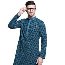 Jompers Mens Sequin Embroidered Pure Cotton Kurtas (Blue S)