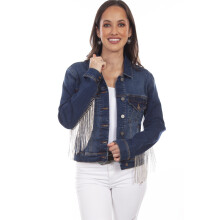 Jeansjacke mit Strassfransen