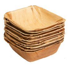 10x viereckige Schale aus Palmblatt Größe 14 cm x 14 cm