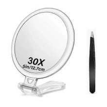 (30 Times, Transparent) Magnifying Mirror with Handle Foldable Dual-Sided Beauty Mirror compatible with Home Makeup Skincare 40X